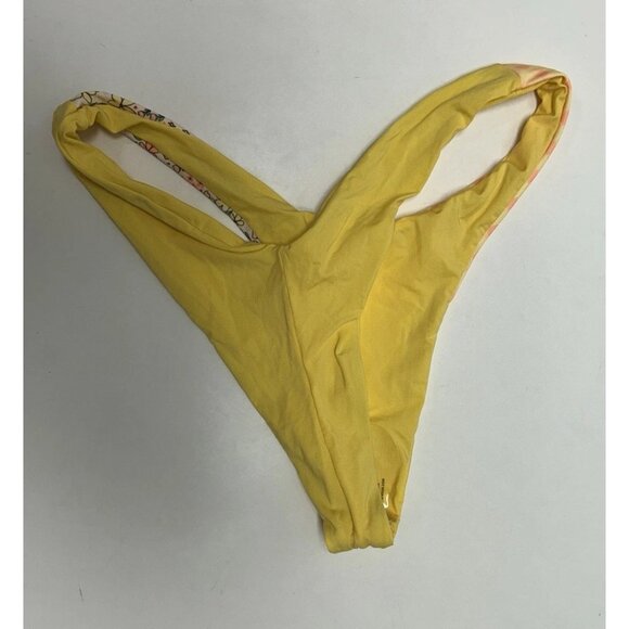 Oneone Bikini Top and Bikini Bottoms Yellow Floral Print Thong Size L/XL NEW - Picture 6 of 13